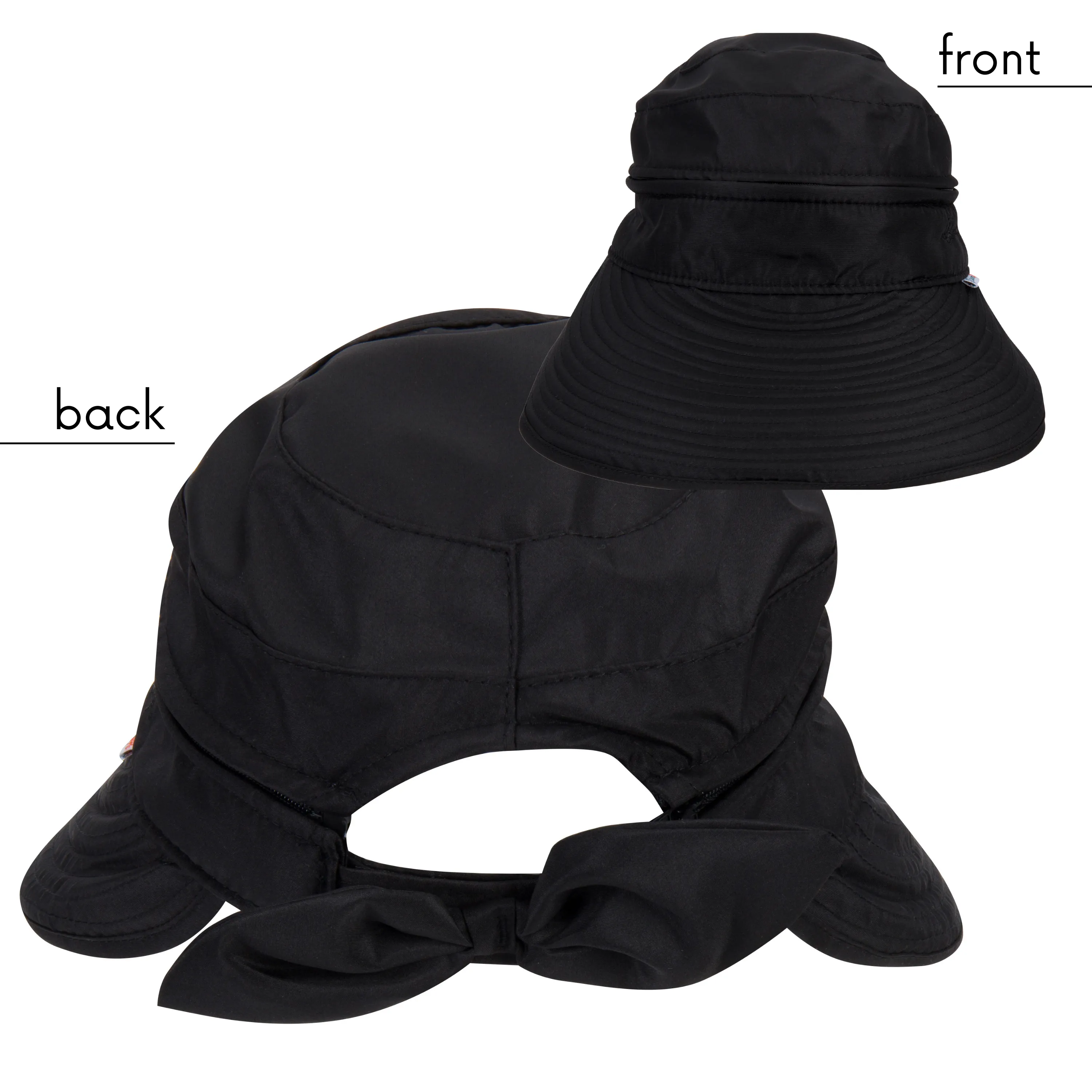 Women's Zip Off Adjustable Sun Visor   Sun Hat - Black