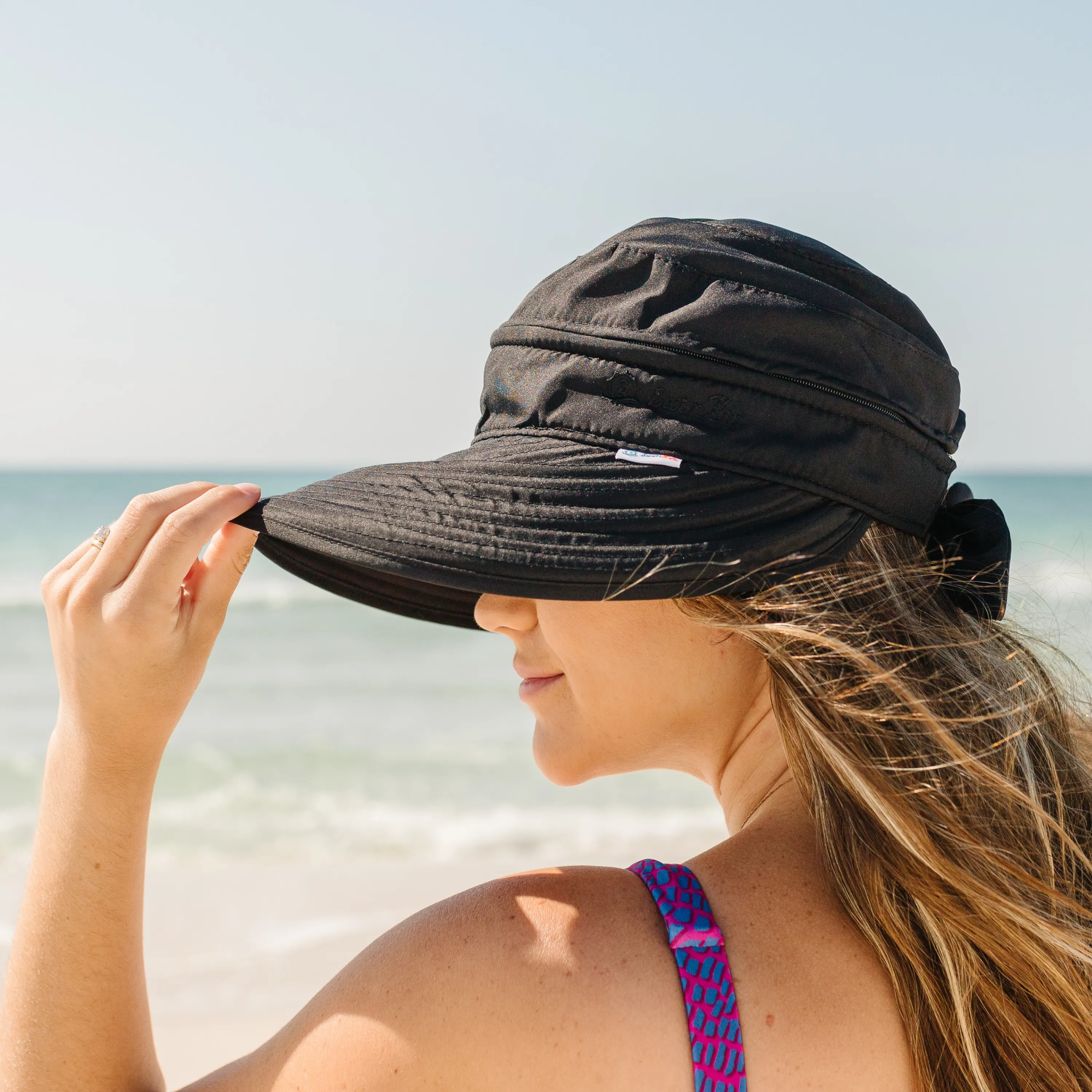 Women's Zip Off Adjustable Sun Visor   Sun Hat - Black