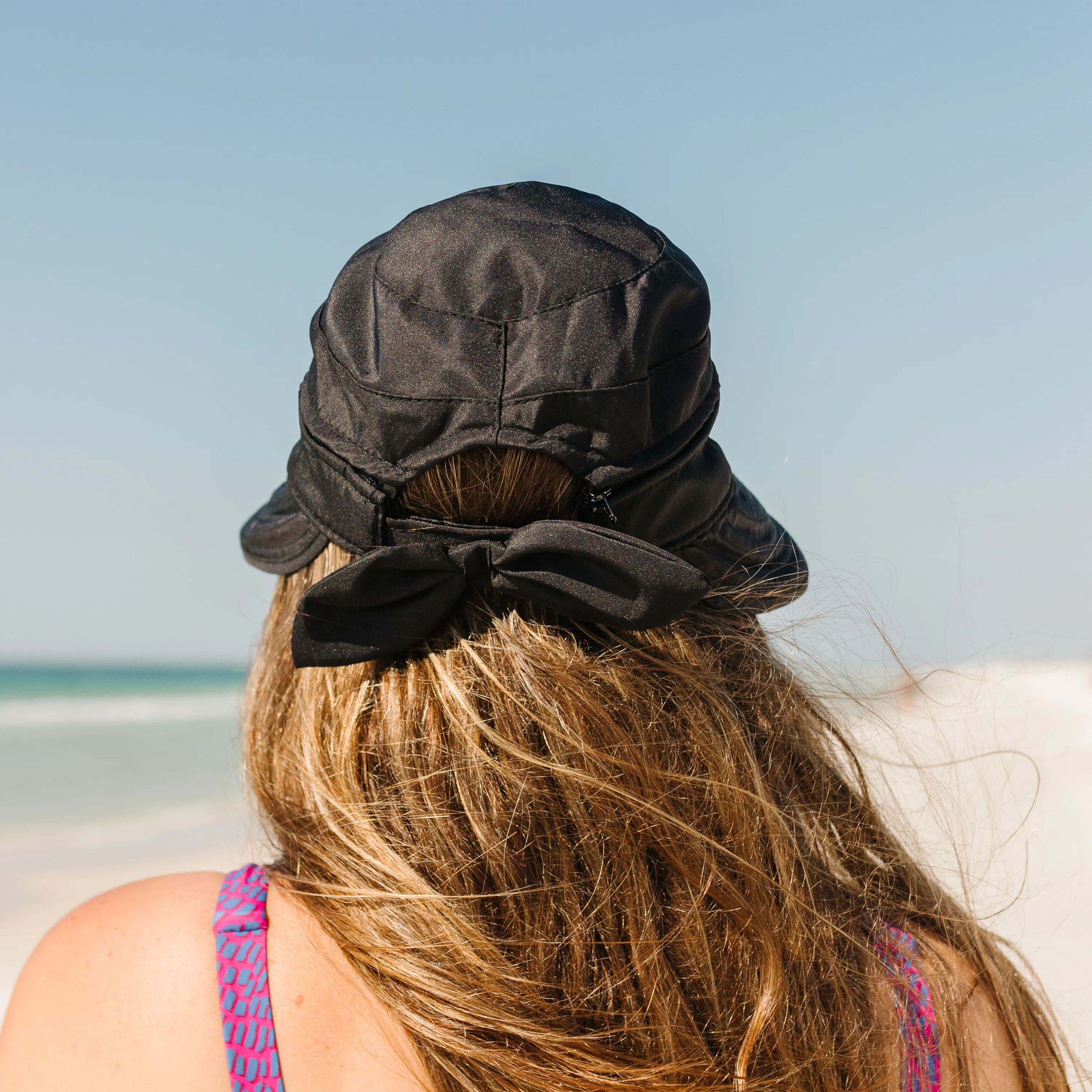 Women's Zip Off Adjustable Sun Visor   Sun Hat - Black