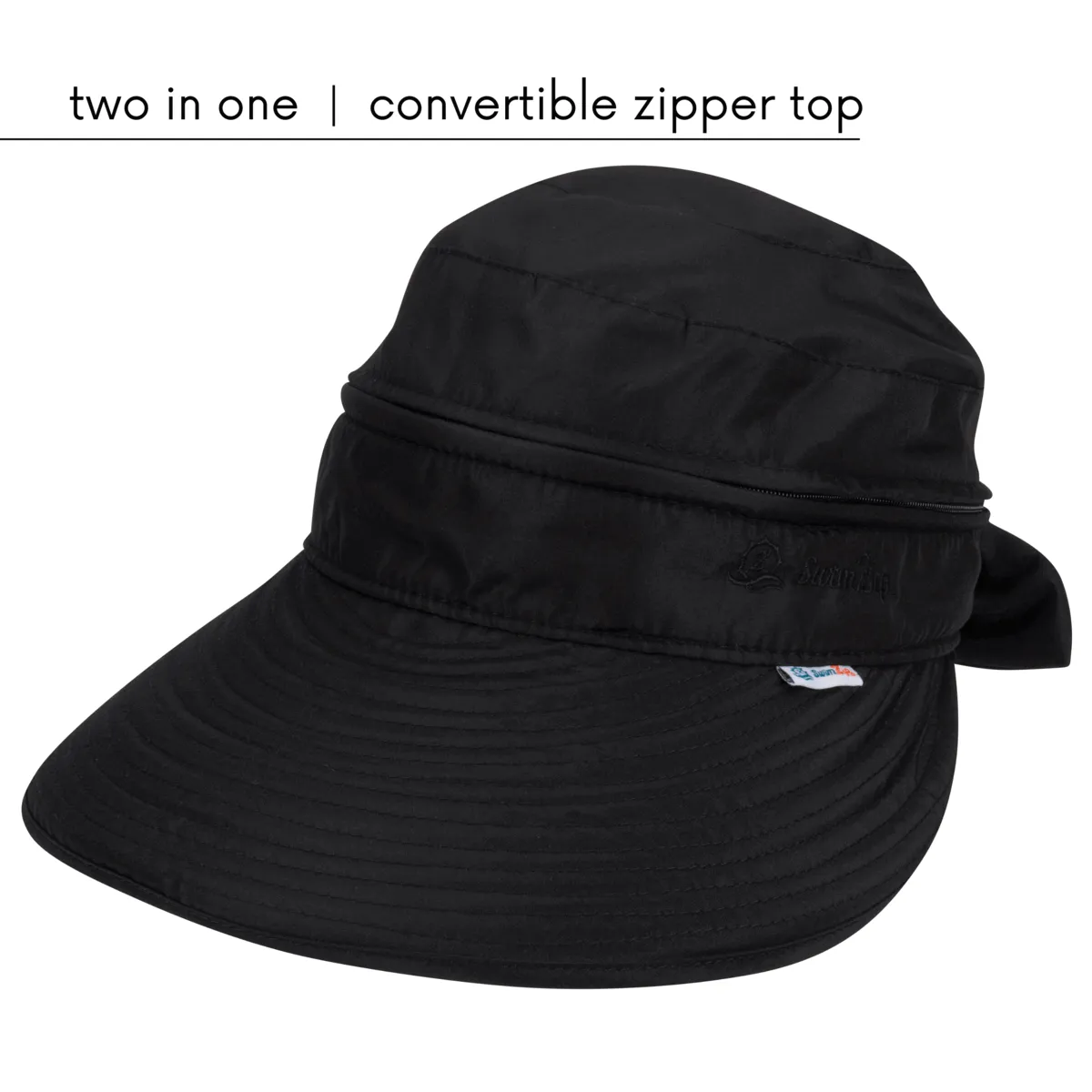 Women's Zip Off Adjustable Sun Visor   Sun Hat - Black