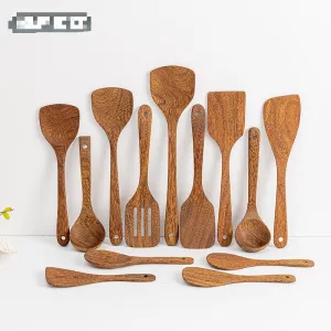 Wooden Spoons for Cooking 13 Pcs Natural Teak Wooden Kitchen Utensils Set Wooden Spatulas for Cooking