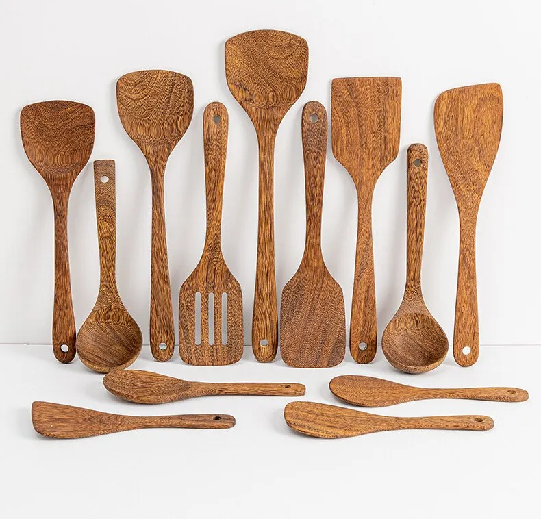 Wooden Spoons for Cooking 13 Pcs Natural Teak Wooden Kitchen Utensils Set Wooden Spatulas for Cooking