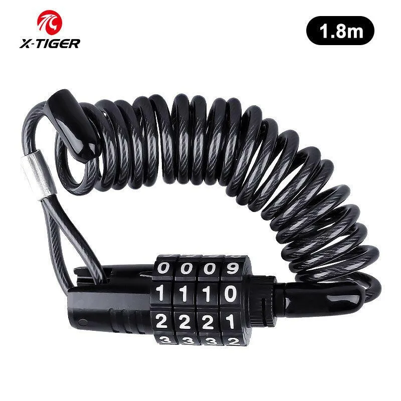 X-Tiger Password Bicycle Lock 1.5M Extend Cable Bike Lock Anti-Theft Password Lock 4 Digit Code Combination Bicycle Accessories