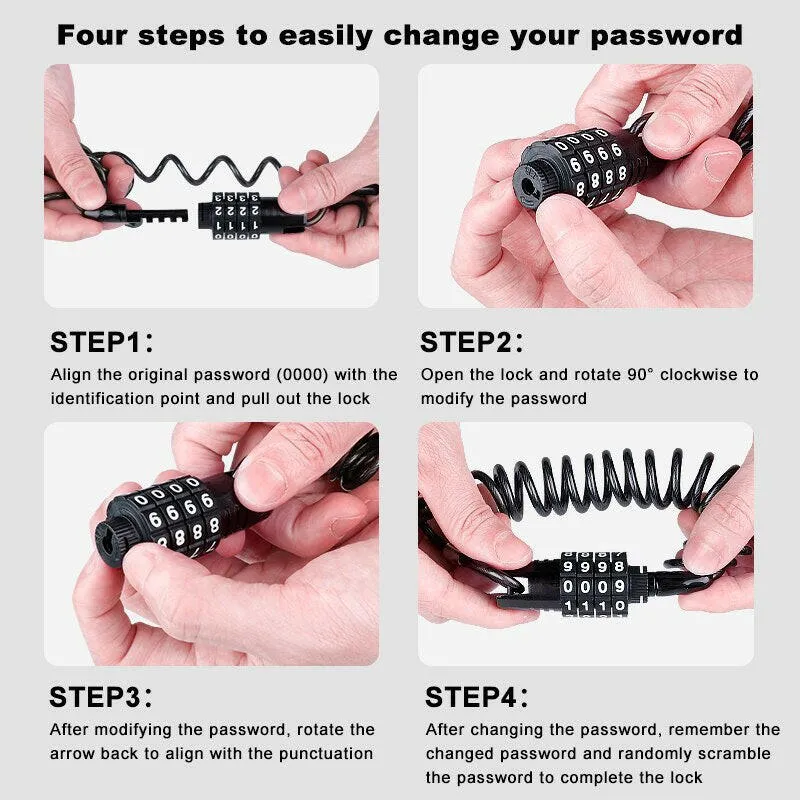 X-Tiger Password Bicycle Lock 1.5M Extend Cable Bike Lock Anti-Theft Password Lock 4 Digit Code Combination Bicycle Accessories