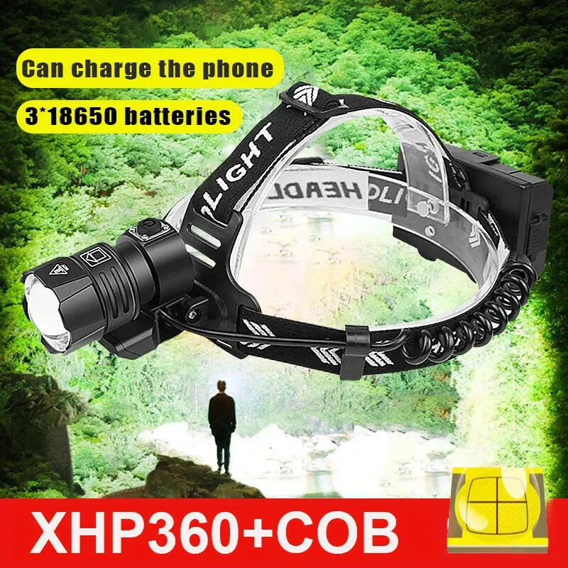 XHP360 Powerful LED Headlamp USB Rechargeable Head Flashlight High Power LED Headlight 18650 XHP90 Head Lamp Fishing Headlantern