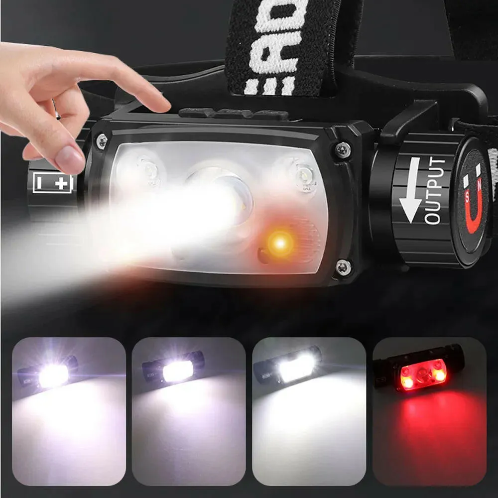 XHP50 LED Headlamp Sensor Headlight Flashlight 18650 21700 USB Rechargeable Outdoor Head Lamp Torch Red Light Modes Work Lamp