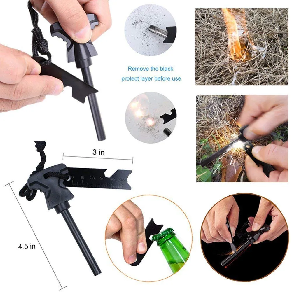XUANLAN Emergency Survival Kit 15 in 1, Outdoor Survival Gear Tool with Survival Bracelet, Fire Starter, Whistle, Wood Cutter, Water Bottle Clip, Tactical Pen