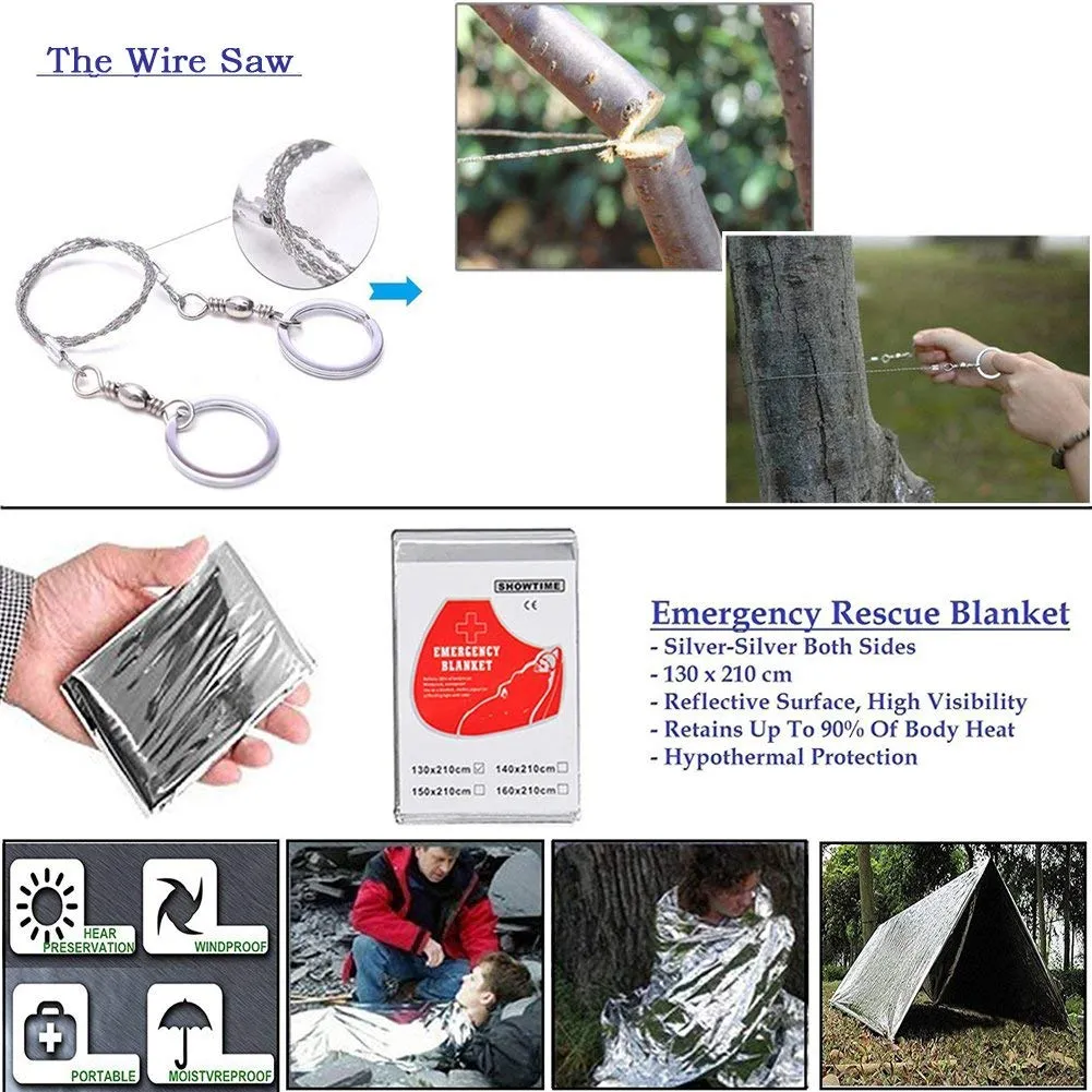 XUANLAN Emergency Survival Kit 15 in 1, Outdoor Survival Gear Tool with Survival Bracelet, Fire Starter, Whistle, Wood Cutter, Water Bottle Clip, Tactical Pen