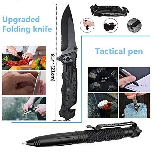 XUANLAN Emergency Survival Kit 15 in 1, Outdoor Survival Gear Tool with Survival Bracelet, Fire Starter, Whistle, Wood Cutter, Water Bottle Clip, Tactical Pen
