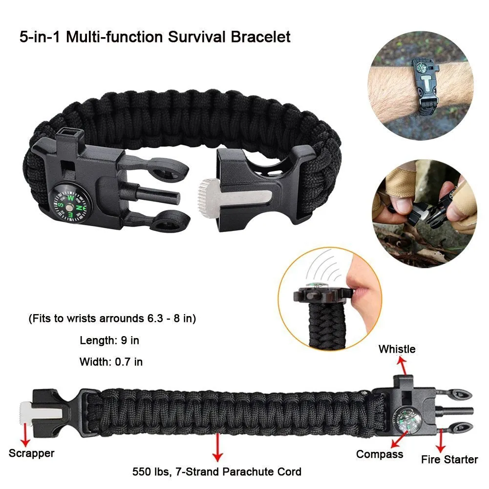 XUANLAN Emergency Survival Kit 15 in 1, Outdoor Survival Gear Tool with Survival Bracelet, Fire Starter, Whistle, Wood Cutter, Water Bottle Clip, Tactical Pen