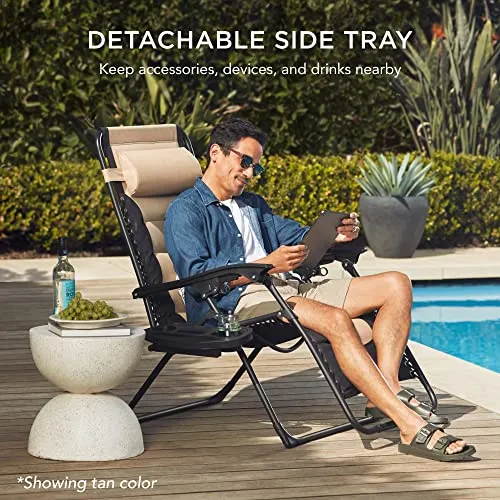 Zero Gravity Chair Camping Best Choice Products Oversized Padded Zero Gravity Chair, Folding Outdoor Patio Recliner, XL Anti Gravity Lounger for Backyard w/Headrest, Cup Holder, Side Tray, Polyester Mesh - Gray