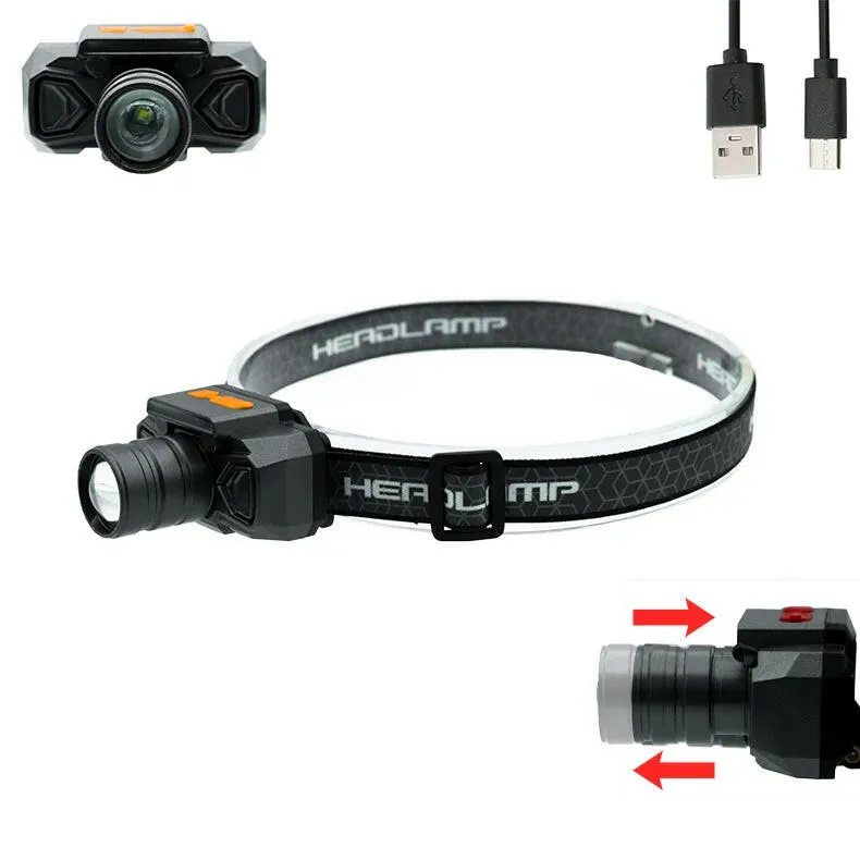 Zoom Rechargeable Flashlight LED Headlights High Power Sensor Light Headlamp Head-mounted Searchlight with USB Charging Outdoor