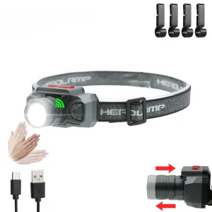 Zoom Rechargeable Flashlight LED Headlights High Power Sensor Light Headlamp Head-mounted Searchlight with USB Charging Outdoor
