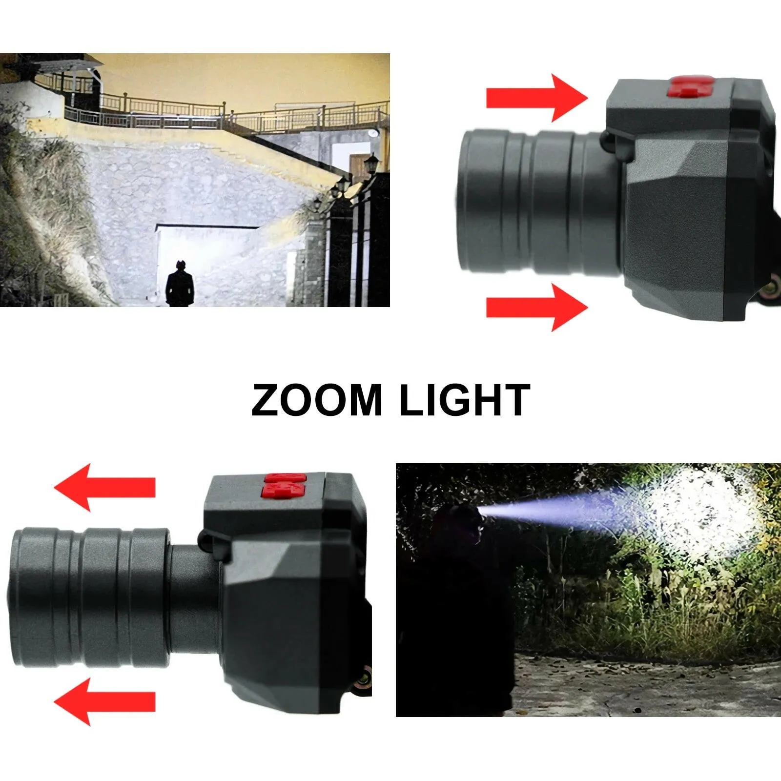 Zoom Rechargeable Flashlight LED Headlights High Power Sensor Light Headlamp Head-mounted Searchlight with USB Charging Outdoor